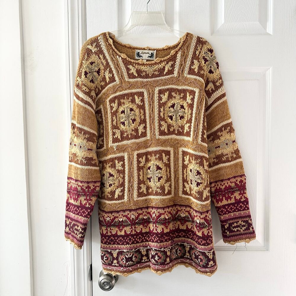 Episcia Cotton Vintage Hong Kong Hand Knit Cottage Floral Grandma Granny Sweater